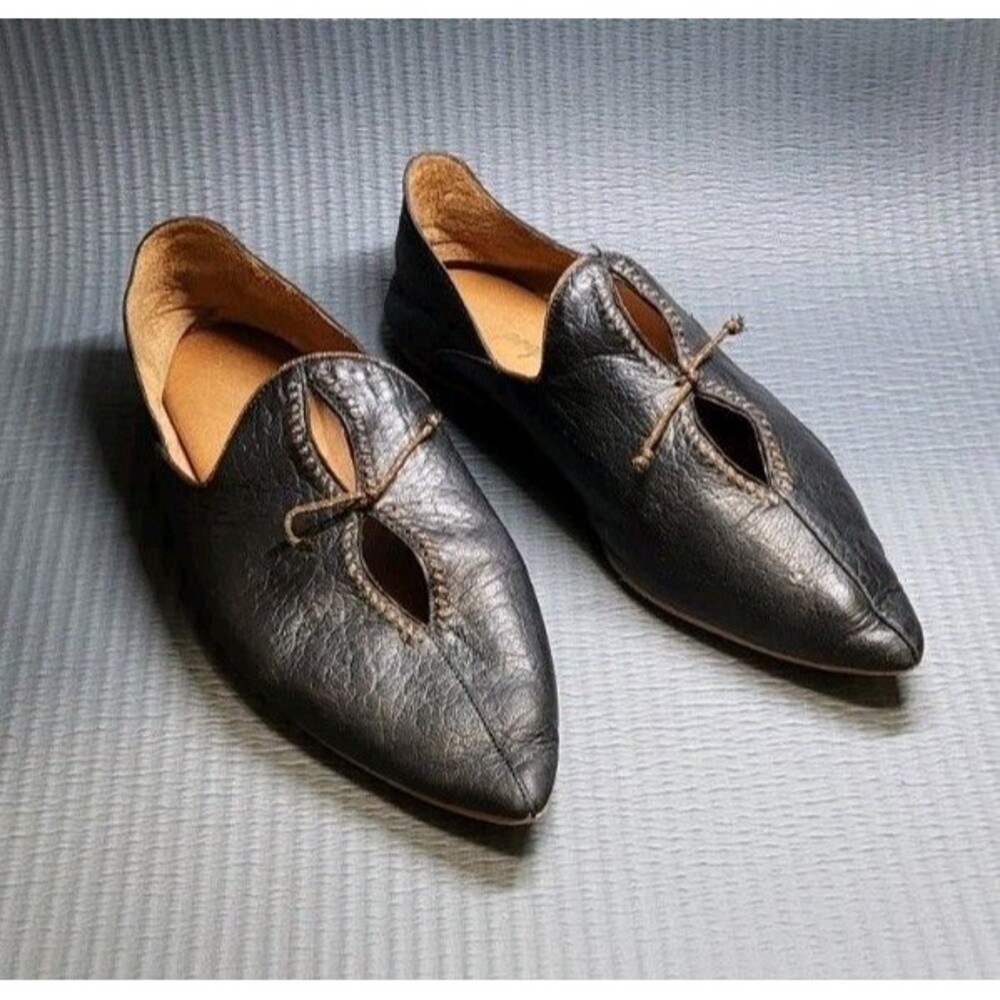 Free People St. Lucia Black Leather Pointed Babouche Slip on Flats 40 US 10